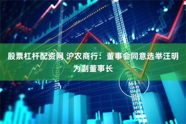 股票杠杆配资网 沪农商行：董事会同意选举汪明为副董事长